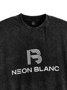 Manfinity VCAY Men's Knitted Round Neck Short Sleeve Loose T-Shirt With Printed Letters, Regular Fit, Suitable For Daily Wear In Spring And Summer, Street Style - Black - View 6