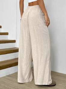 SHEIN EZwear Apricot Woven Wide Leg Casual Pants For Women