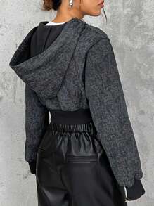 SHEIN EZwear 黑色針織連帽衛衣 - 黑色 - 查看 2