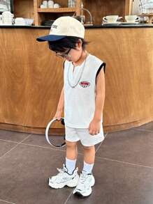 SHEIN Baby Jungen Sommer lässiges niedliches und bequemes gestricktes Weste und Shorts Set