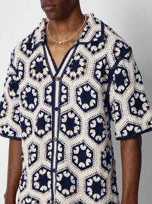 SUMWON Button Through Crochet Knit Shirt - Multicolor - View 3