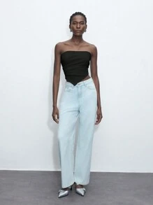 Maija Solid Asymmetrical Hem Bandeau Tube Top For Summer  Romantic, Fashion, Versatile; Suitable For Summer Vacation, Comfortable, Bohemian Style, Beach Wear, Swimsuit Cover-Up, Stylish, Elegant, Casual, , Simple Daily Wear, Country Style, Essential, Solid Color, Holiday Casual, Decent, Single Lady, Ideal For Vacation Elegant Fashion Business Casual Woman Going Out Tops Graduation Outfit European Summer Hawaii Outfits Women Summer Dresses For Women Streetwear Women Stockholm Style Teacher Outfits For Women - Black - View 6