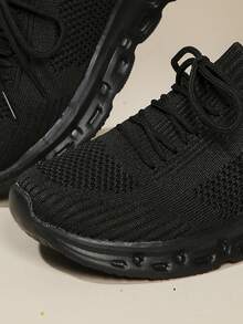 Zapatillas deportivas negras para correr, caminar, hacer ejercicios y fitness para dama, con cordones de encaje y diseño ligero y sencillo de moda - Negro - Ver 6
