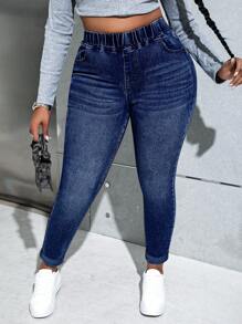 SHEIN Essnce Jeans de cintura alta ajustados informales en tallas grandes