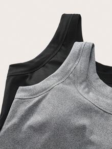 SHEIN Essnce Women's 2pcs Value Pack Ribbed Thickened Bra Camisole Sleeveless Top, Wear As Inner Or Outerwear Solid Color Posture Correcting Camisole