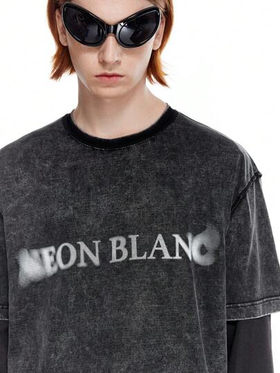 Manfinity VCAY 男士棉質針織印花圓領半袖寬鬆休閒T恤，適合春夏日常穿著