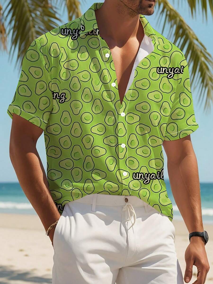 Áo sơ mi nam họa tiết quả bơ thoải mái thường ngày - Nhiều màu - Xem 1