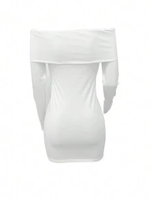 Đầm trễ vai dài tay thời trang gợi cảm cho nữ, phong cách phương Tây - trắng - Xem 2