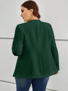 SHEIN Clasi Plus Size Nữ Thanh Lịch Đi Lại Màu Trơn Dài Tay Hở Mặt Trước Phù Hợp Với Mùa Xuân Và Mùa Thu - Màu xanh lá cây đậm - Xem 2