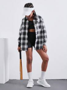 SHEIN 3 Stücke Strickfarben-Blockweste, Leggings und kariertes Hemd mit Kragen Freizeitoutfitset für Tween-Mädchen