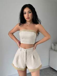 Chiquease 女裝休閒色塊露肩上衣和短褲套裝，夏季 - 彩色 - 查看 4