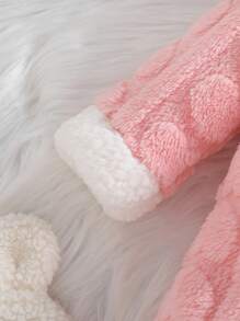 Baby Girls' Hooded Bunny Ear Shape Thickened Jumpsuit For Winter - Pink - View 5