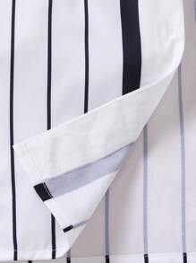 Tween Girl Striped & Letter Printed Front Button Short Sleeve Top, With Black Camisole Tank Top And Long Pants, Summer Streetwear Outfit - Black - View 4