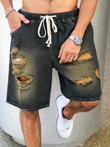 Manfinity Hypemode Shorts décontractés en denim avec poches grande taille pour hommes, troué