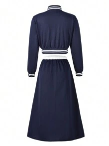 SHEIN Conjunto de dos piezas para adolescentes con estilo urbano casual con mangas largas abiertas y estampado, cómodo