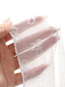 DAZY 女士春夏蝴蝶网纱透视长袖圆领上衣外出上衣长袖女上衣 - 白色 - 查看 10