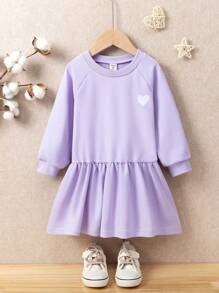 SHEIN Girls' Purple Casual Sweatshirt With Embroidered Heart - Purple - View 1