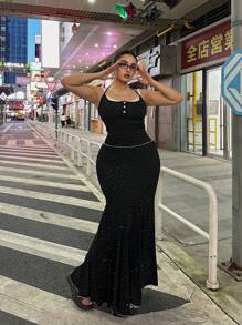 Flirla Plus Size Party Fashion Camisole Top With Skirt Set - Black - View 8