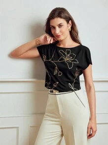 MOTF Classy CLASSY FLORAL PRINT BATWING SLEEVE T-SHIRT