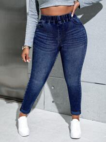 SHEIN Essnce Jeans de cintura alta ajustados informales en tallas grandes