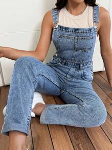 EURMUSE POCKET DETAIL WOMEN DENIM OVERALL JUMPSUIT - Medium Wash - View 3