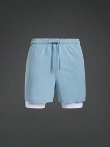 Manfinity Sport Corelite Boyfriend Style Men's Color Block Drawstring Waist 2 In 1 Sports Shorts Sweat Pants - Multicolor - View 1