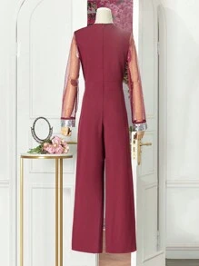 SHEIN Bộ đồ liền thân lưới sequin tương phản cho bé gái tuổi teen, dự tiệc/câu lạc bộ/đi làm - Nhiều màu - Xem 2