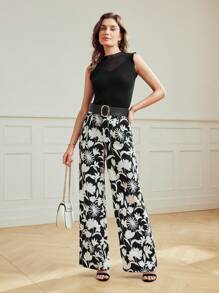 MOTF Classy CLASSY FLORAL PRINT WIDE LEG SUIT PANTS - Black - View 7