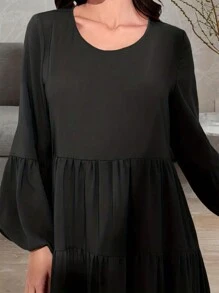 Chiquease Của phụ nữ Màu thuần Dài Tay áo lồng đèn Đầm Midi - màu đen - Xem 3