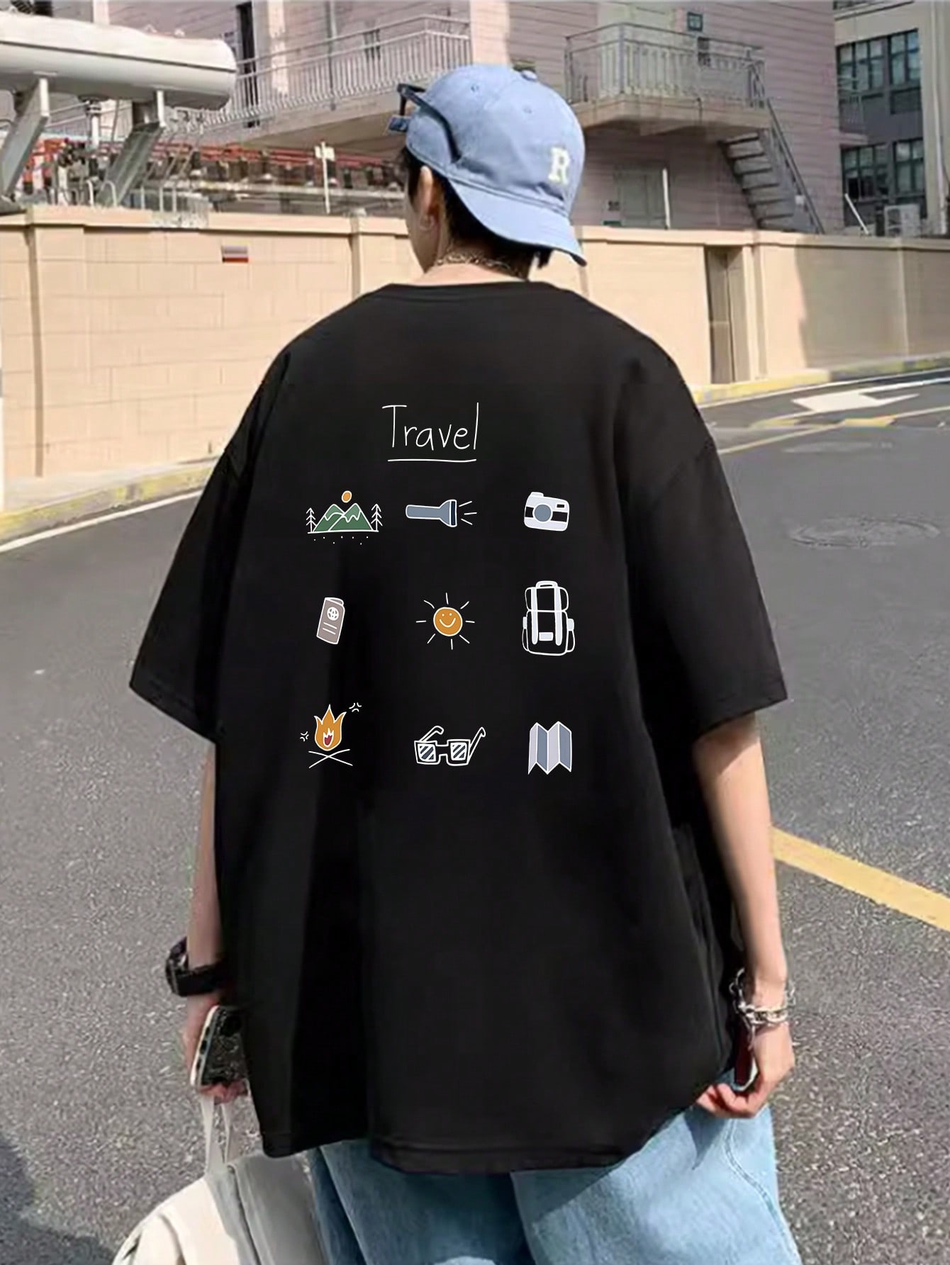 Men's Casual Round Neck Letter Print Drop Shoulder Short Sleeve Loose T-Shirt, Summer