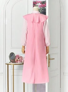 2 件套青少年女孩领中长连衣裙 - 粉色 - 查看 2