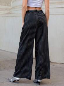 SHEIN Essnce Pantalones de vestir de pinstripe gris a medida para mujer en verano