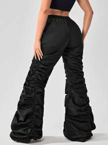 SHEIN SXY Women's Front Tie Leg Ruched Pants - Black - View 2