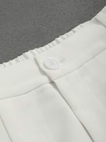 DAZY 女士商务休闲纯色口袋通勤裤，女士正装裤 - 白色 - 查看 3