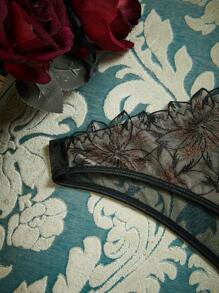 PinupPomp 性感銀色線花刺繡網眼低腰三角褲 - 黑色 - 查看 9