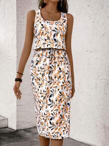 SHEIN Clasi Đầm Maxi In Họa Tiết Hoa Văn Cho Nữ - trái cam - Xem 3