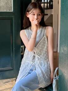 DAZY 女式印花简约日常背心、荷叶边娃娃装上衣