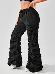 SHEIN SXY Women's Front Tie Leg Ruched Pants - Black - View 5