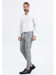 ALLELMS Pantalones chinos para hombre ajustados, pantalones de vestir elásticos resistentes a las arrugas en color negro - Gris - Ver 5