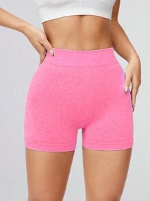 Gameset SHEIN Sport 女士褶皱腰性感提升瑜伽运动短裤，弹力舒适骑行短裤 - 粉色 - 查看 3