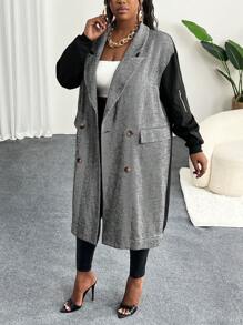 Slaydiva Blazer casual grande taille pour femmes, couleurs bloquées, grille, robuste - Gris - Voir 5