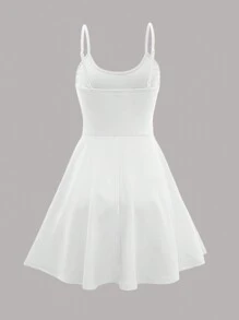 SHEIN MOD Ladies' Simple Style Knitted Solid Color Spaghetti Strap Backless Dress With Gentle Elegant,White Graduation Dress