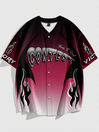 Camicia Estiva Uomo A Manica Corta, Scollo a V, Vestibilità Larga, Con Stampa Lettere