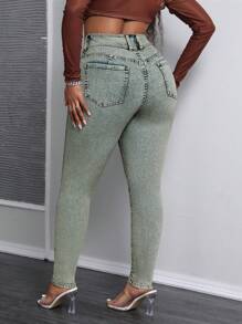 SHEIN SXY Old Money Plus Size Denim Stretch Fashion Snowflake Leggings - Blue - View 2