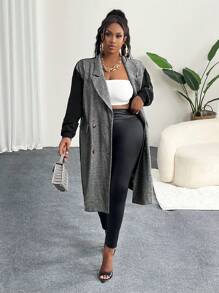 Slaydiva Blazer casual grande taille pour femmes, couleurs bloquées, grille, robuste - Gris - Voir 9