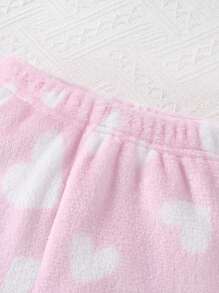 2 件套年轻女孩粉色爱心睫毛刺绣毛绒裤和长袖休闲家居服，秋冬 - 粉色 - 查看 3