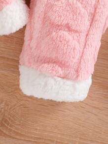 Baby Girls' Hooded Bunny Ear Shape Thickened Jumpsuit For Winter - Pink - View 6