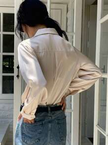 DAZY Solid Color Loose Long Sleeve Lapel Women's Shirt,Fall Clothes - Apricot - View 2