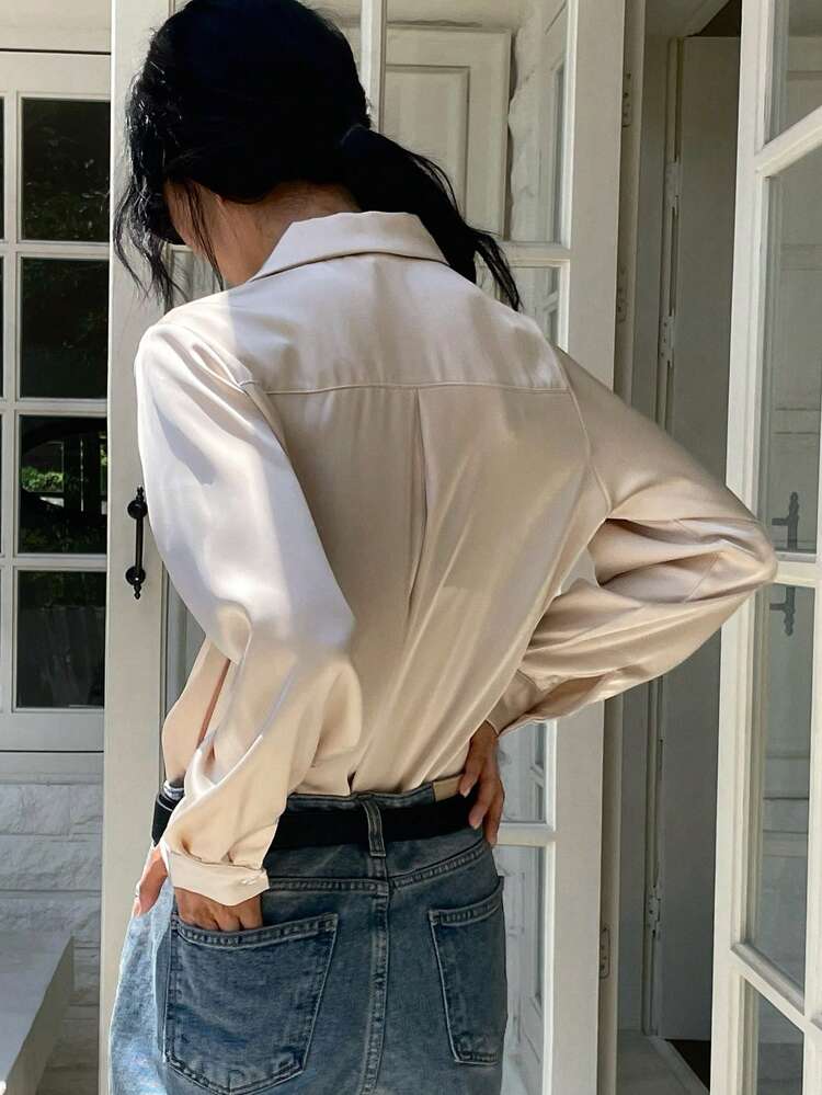 Solid Color Loose Long Sleeve Lapel Women's Shirt,Fall Clothes
