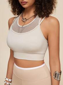 SHEIN Dewbera Sutien sport pentru femei, fără sudură, de culoare uni - Caisă - Vizualizare 4